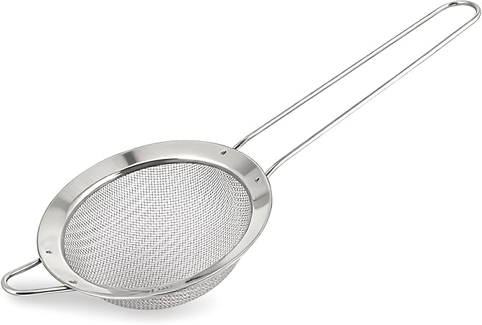 Fine Mesh Flour Sifter, Stainless Steel Mini Sieve for Baking, Ideal for Sifting Flour, Matcha, Tea, and Juices - 3.15in Diameter, Silver