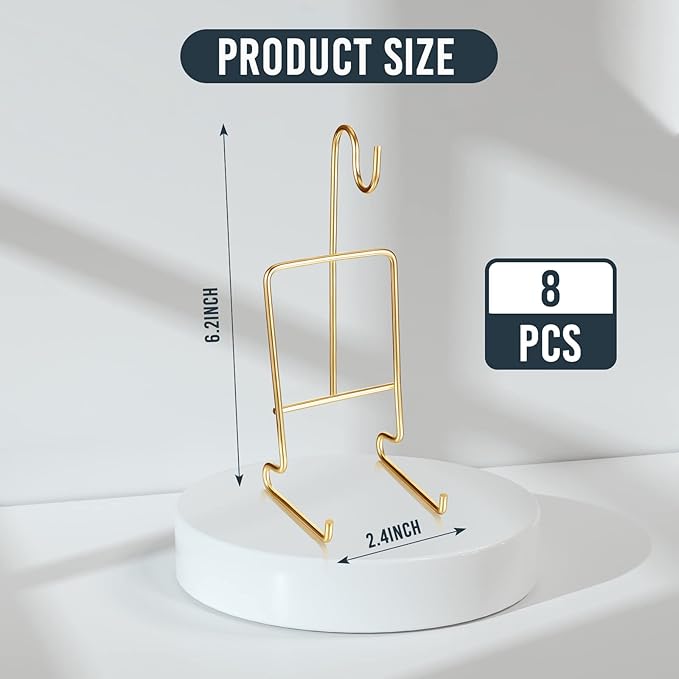8 Pieces Tea Cup and Saucer Display Stand Holder Metal Cup Saucer Holder Pack Tea Coffee Mug Organizer for Kitchen Plate 6.22 x 2.44 Inches(Gold)