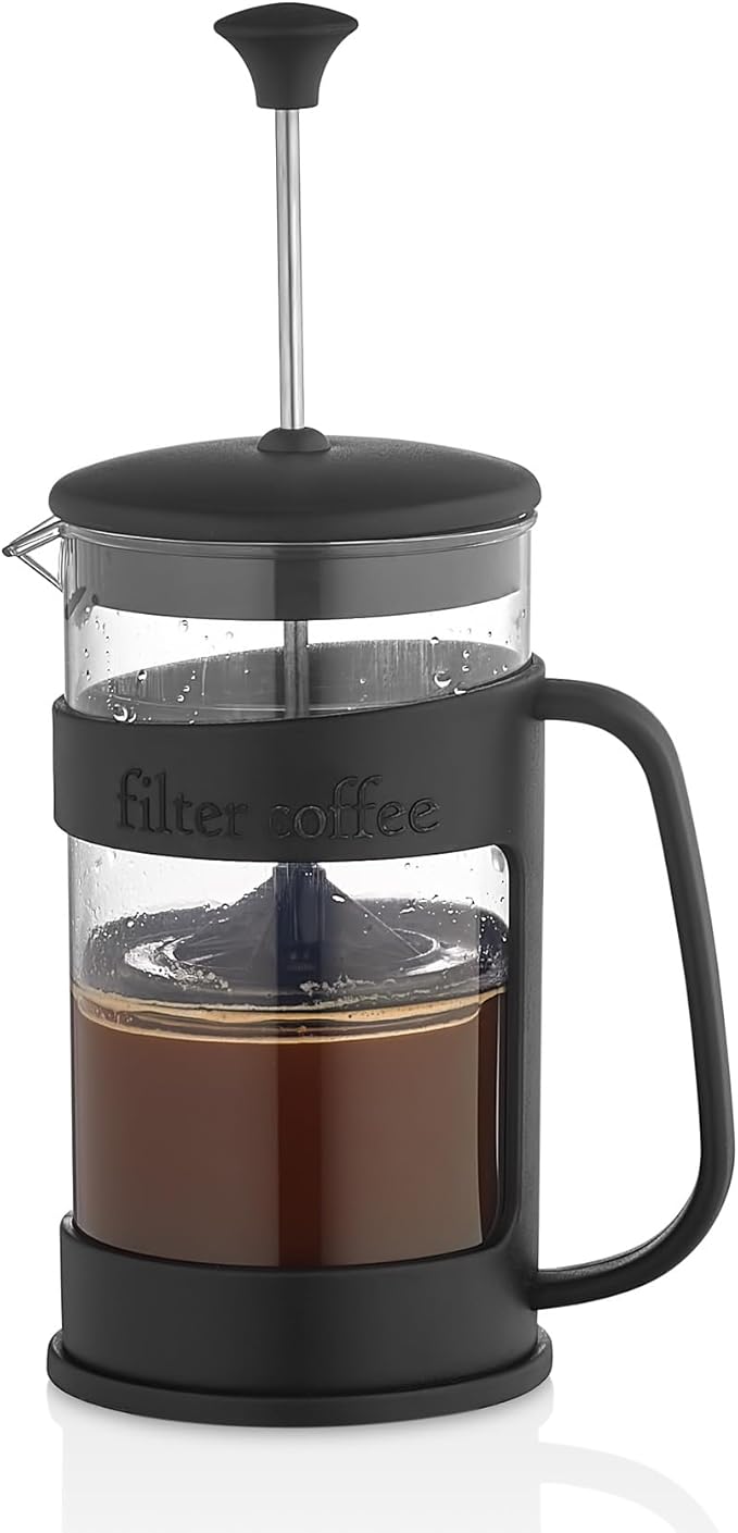 French Press Coffee and Tea Maker - 400ml (13.5oz) BPA-Free Heat-Resistant Plastic Body - Perfect for Herbal Tea, Filter Coffee, and Espresso Brewing - Sleek Black Design