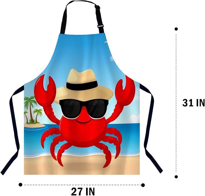 Cute Cartoon Crab Apron Adjustable Neck Bib Apron for Men Women,Suitable for Kitchen Cooking Waitress Chef Apron - Image 2