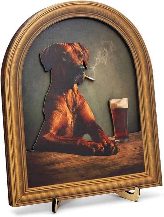 3D Funny Dog Drinking Beer Wall Art Sign for Pub Bar Decor, Vintage Tipsy Dog Portrait, 8x10 Inch