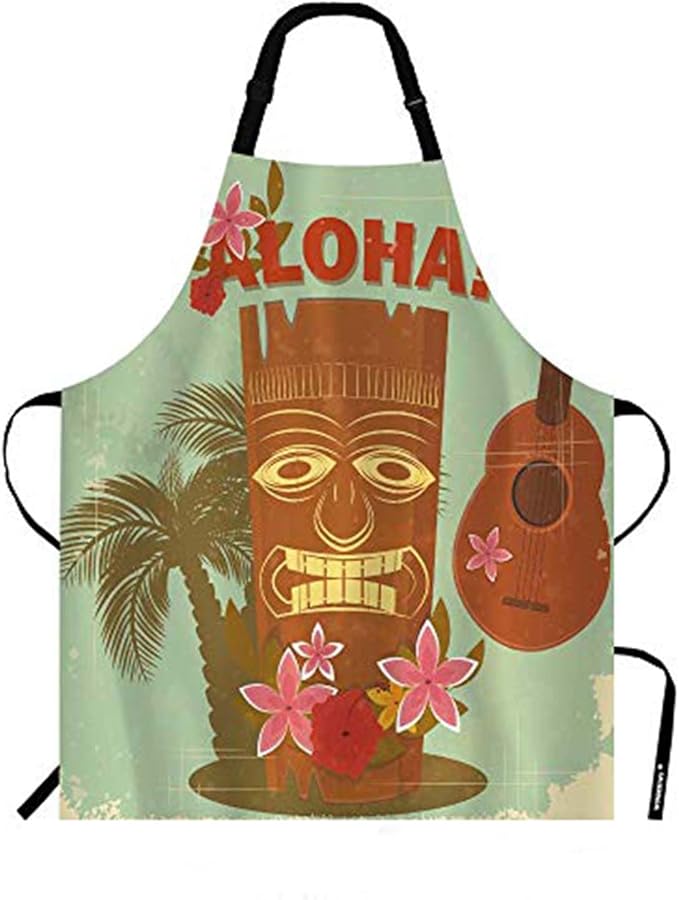 WONDERTIFY Hawaiian Style Apron,Seaside Palm Trees and Beautiful Flowers Bib Apron with Adjustable Neck for Men Women,Suitable for Home Kitchen Cooking Waitress Chef Grill Bistro Baking BBQ Apron
