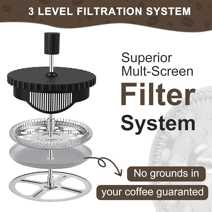 wedrink French Press Coffee Maker 21OZ, Heat Resistant Borosilicate Glass Carafe/Tea Maker Coffee Press Frother Brewer (600ml)