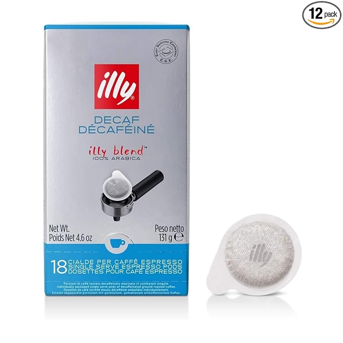 illy E.S.E. Coffee - Single-Serve Coffee Capsules & Pods – Classico Decaf Roast, Notes Of Caramel, Orange Blossom & Jasmine - For E.S.E Coffee Machines - Extraordinary Aroma & Body – 18 Count, 12 Pack