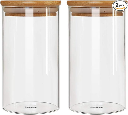 Glass Storage Jar,Coffee Bean & Kitchen Food Container (48.00, Round, 2, 2PACK 48 OZ)