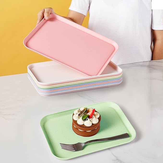 4 Pack Multicolo Plastic Serving Trays for Party Serving Food - Rectangular, 8.66 by 12 in, Heavy Duty Dessert Trays for Food Erving Platters for Party Tray Decor Veggie,Snack