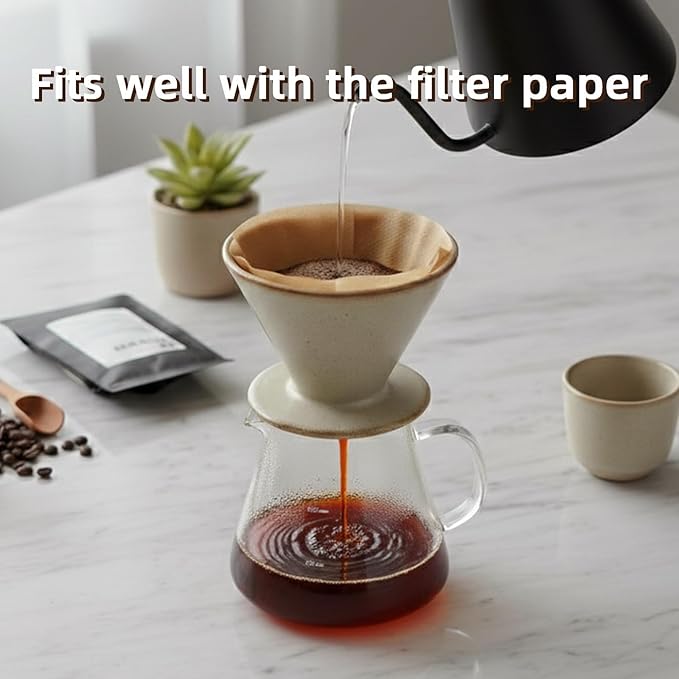 Ceramic Pour Over Coffee Dripper, Reusable Porcelain Portable Pour Over Coffee Maker, Slow Brewing Accessories with 1 Holes for Home, Office, Travel, Camping (Brown)