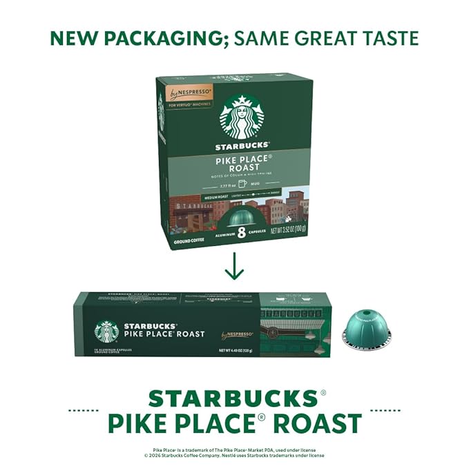 Starbucks by Nespresso Vertuo, Pike Place, Medium Roast Coffee 30-count Coffee Pods, Brews 7.8 oz.