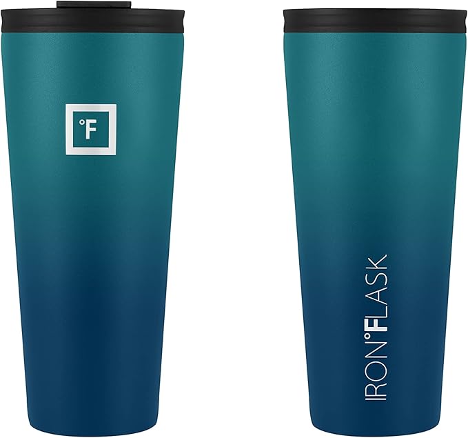 IRON °FLASK Classic Tumbler - Vacuum Insulated Stainless Steel Water Bottle, Double Walled, Drinking Cup, Insulated Travel Mug (Dark Night, 32 oz Solid Lid)