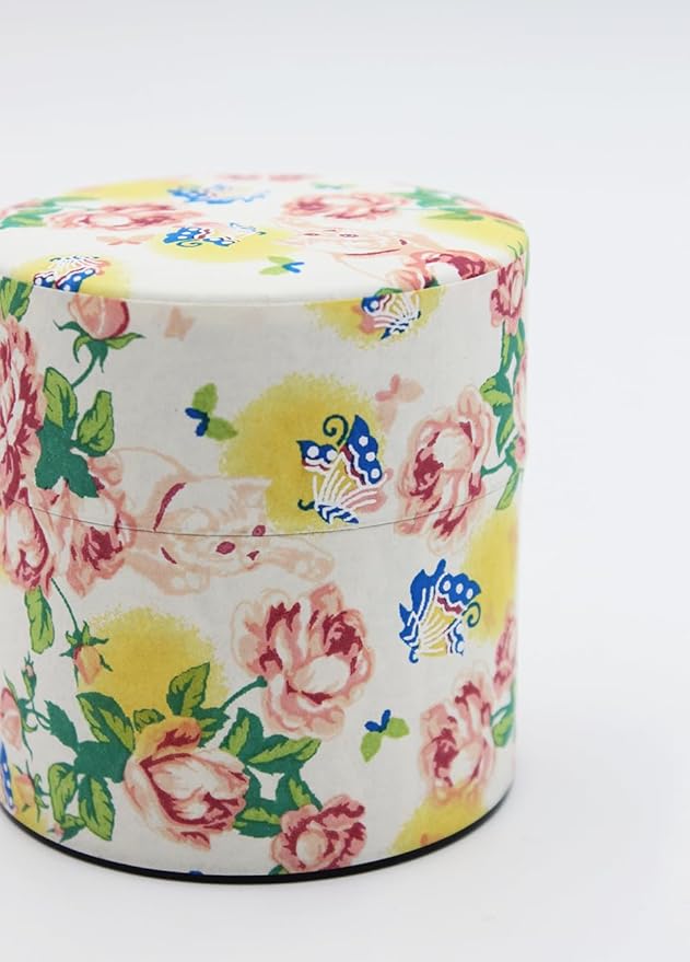 Japanese Pokkan Matcha Coffee Spice Tea Tin Canister Washi Paper Storage with Lid 7.05 oz Capacity (Neko,S)