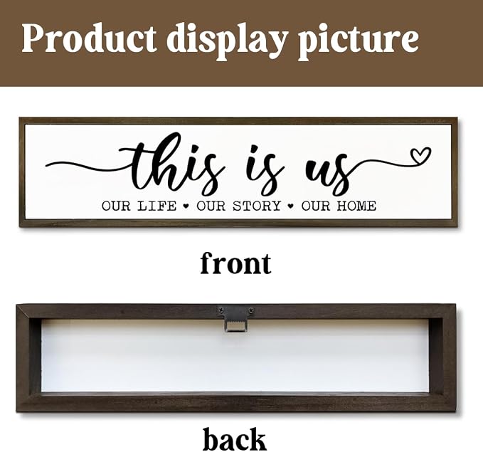 Home Signs Wall Decor, Vintage Wooden Wall Plaque, Farmhouse Home Decors for Table Shelf, Master Bedroom Decor, Living Room Decoration, Framed Wooden Box Sign, This is Us Sign 17.8x4x1.2 inches - Image 3