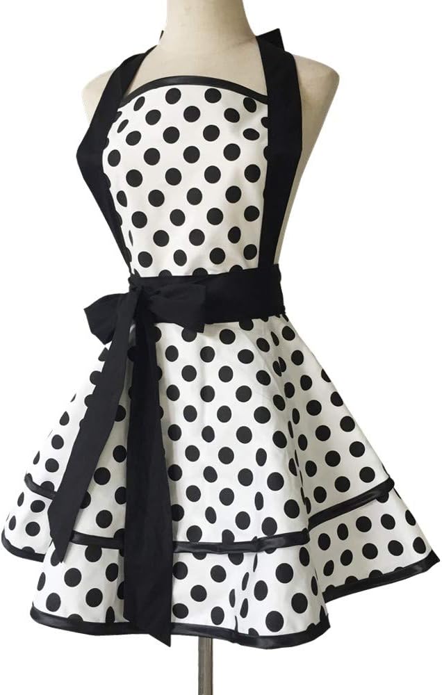 Hyzrz Lovely Handmade Cotton Retro Aprons for Women Girls Cake Kitchen Cook Apron for Mother's Gift (Black Dot) - Image 4