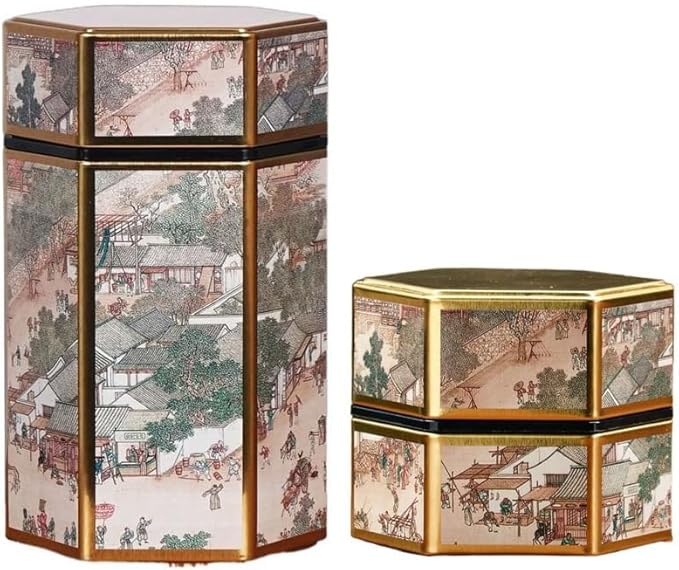 Leadigol 2pcs Tea Tin Canister Metal Tea Jar Tinplate Tin Can, Small Tea Box, Empty Tea Storage Container, Hexagonal Tea Organizer with Airtight Lid for Loose Tea Leaf Coffee Bean Nut