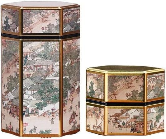 Leadigol 2pcs Tea Tin Canister Metal Tea Jar Tinplate Tin Can, Small Tea Box, Empty Tea Storage Container, Hexagonal Tea Organizer with Airtight Lid for Loose Tea Leaf Coffee Bean Nut