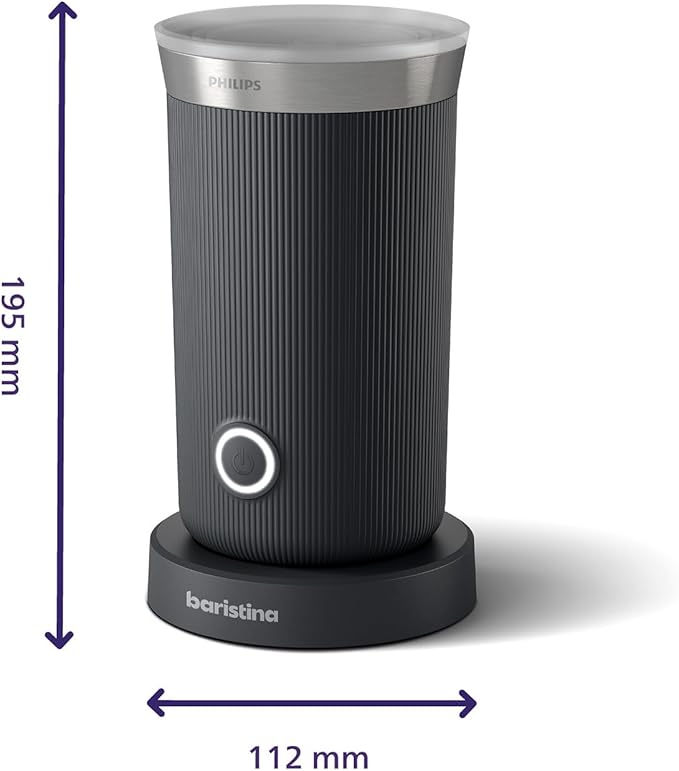 Philips Baristina Milk Frother - Foam milk perfectly. Hot and Cold. Dairy and Non-Dairy. Easy to Clean. for Philips Baristina Espresso Machines. Black (BAR311/60)