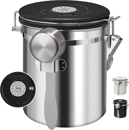 1.5L Airtight Vacuum Coffee Canister, Stainless Steel Storage Container for Coffee Beans and Grounds with Scoop.Suitable for coffee powder, coffee beans, rice, tea leaves, sugar, flour, and grains