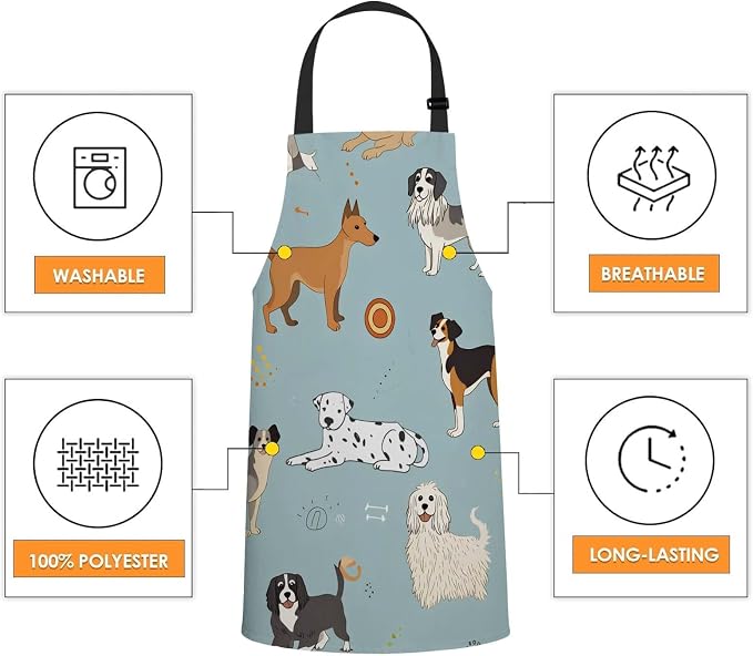 Different Doodle Dogs Apron Adjustable Neck Bib Apron for Men Women,Suitable for Kitchen Cooking Waitress Chef Apron - Image 4