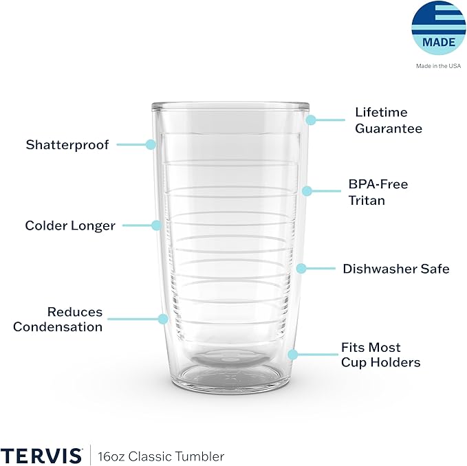 Tervis Crystal Clear Tabletop Made in USA Double Walled Insulated Tumbler Travel Cup Keeps Drinks Cold & Hot, 16oz, Classic