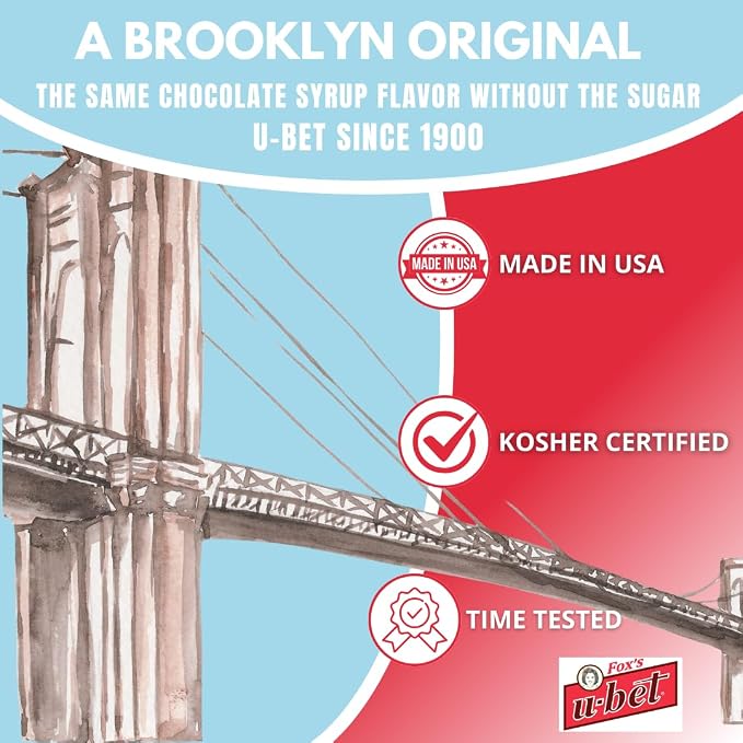 FOX’S U-BET Syrup Bottle – Brooklyn Original Since 1900, Thick, No High Fructose Corn Syrup, Kosher Certified, Fat Free, For Egg Creams, Coffee, Milkshakes & Desserts, 18 oz (2-Pack, Sugar Free Chocolate) - Image 5