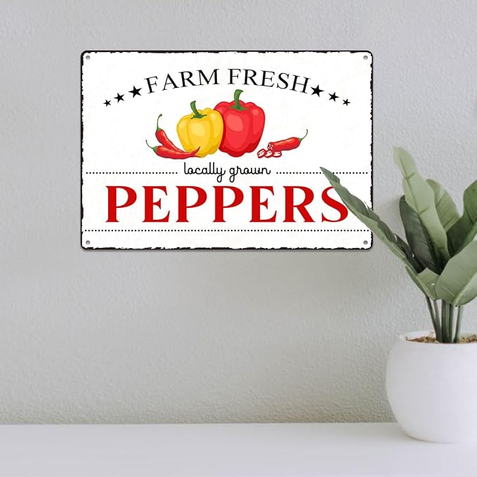 Vintage Peppers Metal Signs Wall Decor Funny Vegetables Art Poster Decorative for Home Farmhouse Kitchen Garden Cafe Bar Farm Porch Fence Yard 12X8 Inch Aluminium Hanging Plaque - Image 5