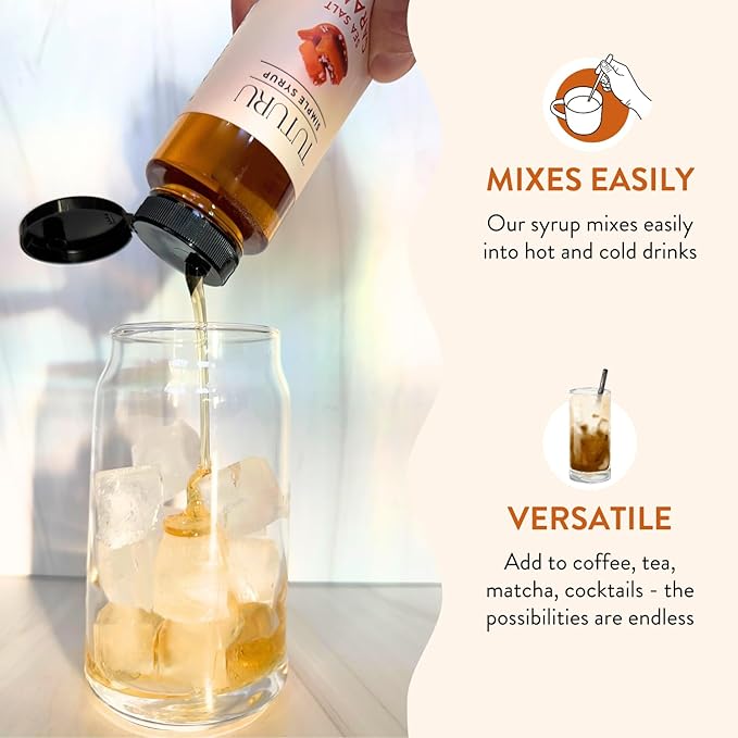 Caramel Agave Simple Syrup for Coffee & Cocktails - Sweetened with Organic Agave Nectar - Infused with Real Sea Salt - 13.5 oz