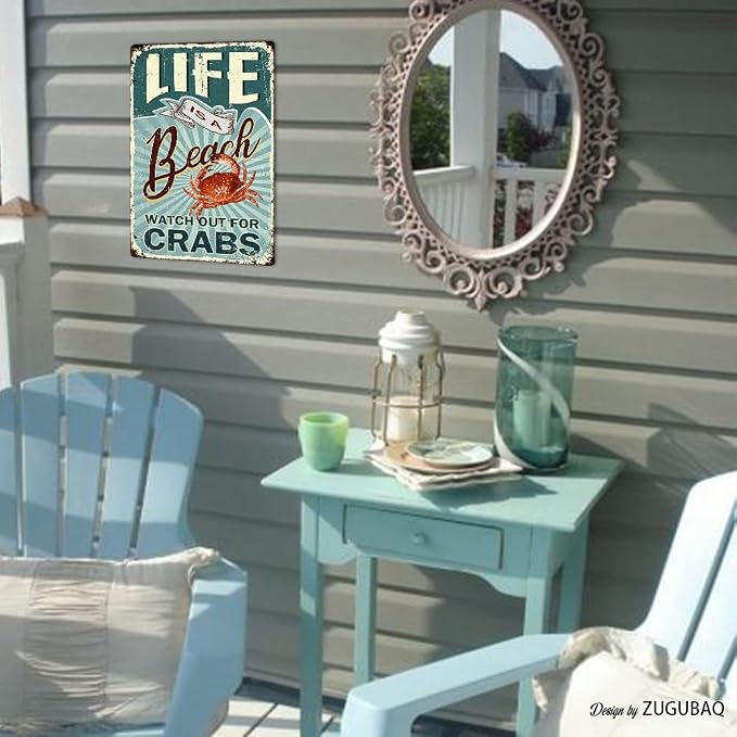 Vintage Tin Signs Wall Decor, Life Is A Beach Watch Out For Crabs, Retro Metal Sign for Outdoor Indoor Home Beach Garden Tub Bar Farmhouse Cafe Gate Fence 8X12 Inch Decorations - Image 7