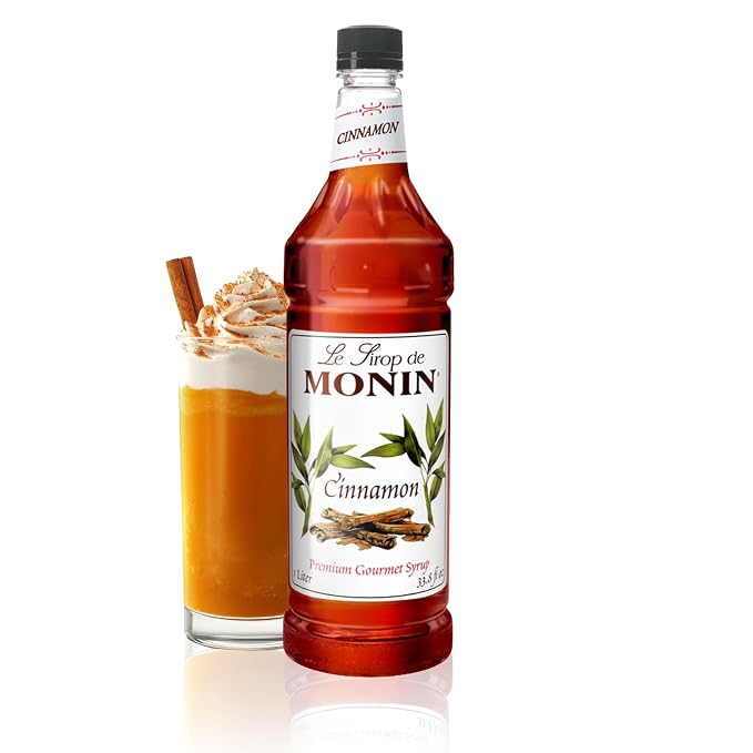 Monin - Cinnamon Syrup, Sweet and Spicy Taste of Cinnamon, Versatile Flavor, Natural Flavors, Great for Coffees, Cocoas, Ciders, and Cocktails, Non-GMO, Gluten-Free (1 Liter) by Monin