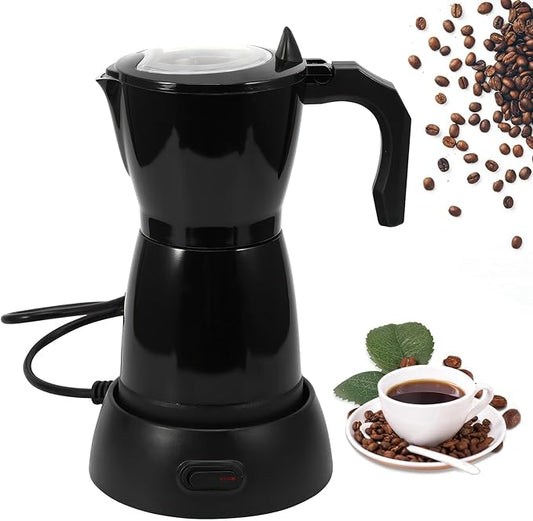 AOZBZ Coffee Pot Electric Espresso Coffe Maker, 300ml 6 Cups Aluminum Moka Pot with Overheat Protection and Detachable Base, Portable Italian Moka Maker, 450W, Black