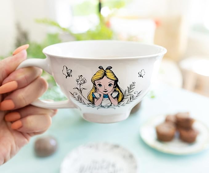 Disney Alice In Wonderland World of My Own 12-ounce Ceramic Teacup and Saucer Set | Tea Party Gift Set For Coffee, Espresso, Mocha, Latte | Cute Gifts and Collectibles