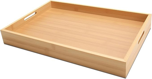Serving Tray, 13"x8.7"x1.5" Small Bamboo Serving Trays for Party, Coffee Table, Ottoman, Breakfast, Dining, Home Decor, Bathroom, Bar