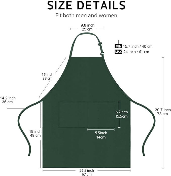 4 Pack Chef Apron, Waterproof Apron, Adjustable Apron with 2 Pockets for Men Women, Apron for Cooking Baking Restaurant(Green) - Image 4