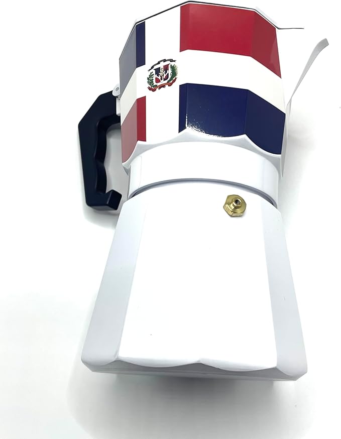 PRK 14 Dominican Republic Coffee Greca Pot – Classic Domicano Stovetop Espresso Maker with DR Flag Design – Traditional Moka Style Cafetera for Rich Dominican Cafe at Home 6 Cups