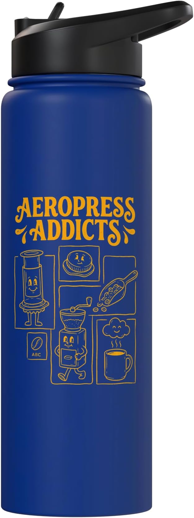 Kawaii Coffee Brewing Characters Shirts AeroPress Addicts Stainless Steel Insulated Water Bottle