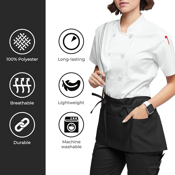Avalon Kitchen Server Aprons with 3 Pockets, 100% Polyester Waist Apron with Pockets, 24x12 Inche Waitress Apron with Pockets - Image 2