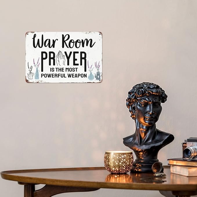 War Room Prayer Metal Tin Sign 8x12 Inch – “Prayer Is The Most Powerful Weapon” Christian Wall Decor, Vintage Inspirational Sign for Home, Prayer Room, Church, Office, Cafe - Image 3