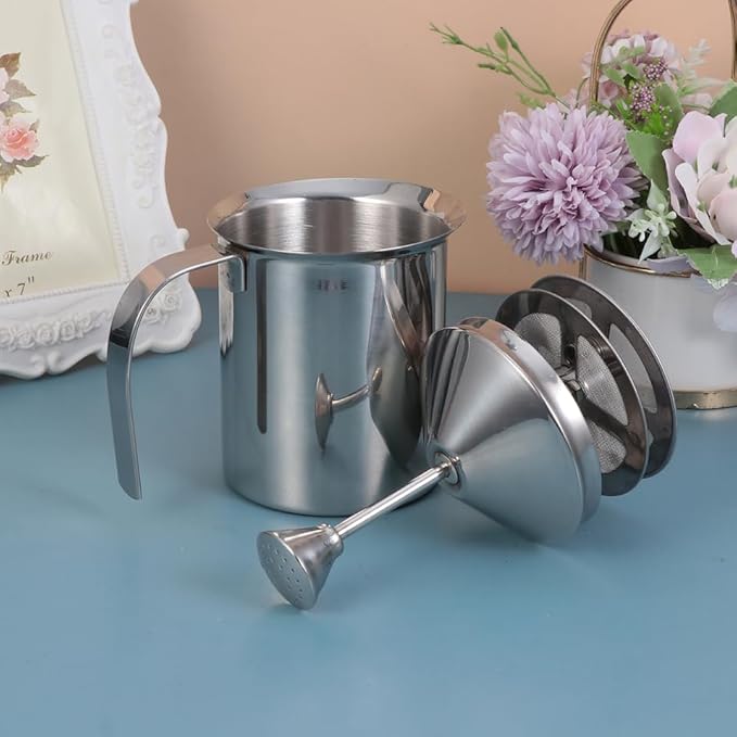 Cabilock Manual Milk Frother: Milk Frothing Pitcher with Double Mesh Screen - Stainless Steel Handheld Foamer for Coffee Latte Matcha Cappuccinos (800ml)