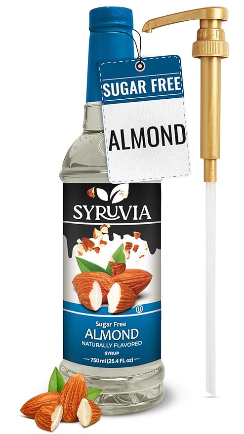 Syruvia Sugar Free Coffee Syrup, Almond Flavored Syrup for Drinks, Lattes, and Desserts – 25.4 fl oz, With Pump by SYRUVIA