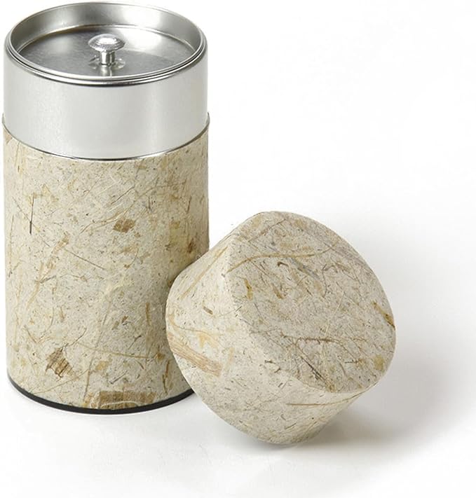 Japanese Pokkan Matcha Coffee Spice Tea Tin Canister Washi Paper Storage with Lid 7.05 oz Capacity (Unryugami White)