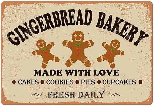 Gingerbread Bakery Made With Love Cakes Cookies Pies Cupcakes Iron Poster Painting Tin Sign Vintage Wall Decor For Home Kitchen Cafe Bar Pub Christmas Decoration Crafts 8X12 Inch by ZUGUBAQ