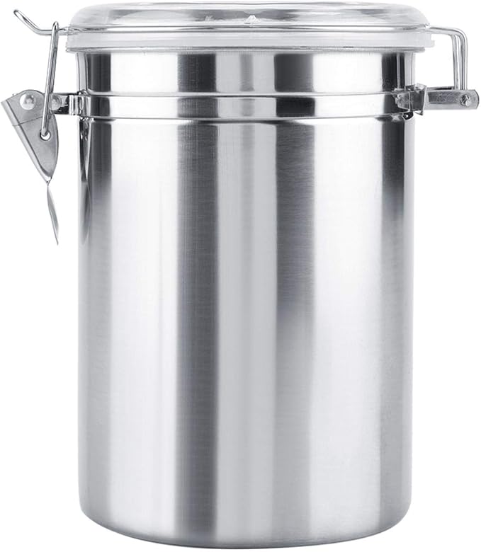 Joyzan Stainless Steel Coffee Canister, Airtight Ground Coffee Bean Storage Container Keep Fresh Organizer Jars Clear Clamp Lid Large Capacity for Kitchen Organization Pantry Tea Flour Sugar 1800ML
