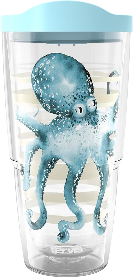Tervis Sara Berrenson - Atlantica Collection Made in USA Double Walled Insulated Tumbler Travel Cup Keeps Drinks Cold & Hot, 24oz, Octopus