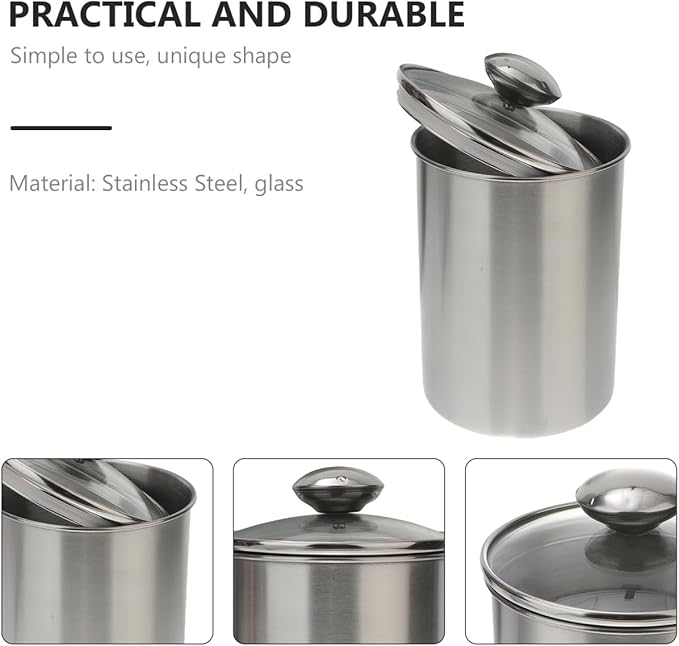 Cabilock Stainless Steel Canister Food Jars with Glass Lid, Kitchen Coffee Canister Cereal Storage Containers for Countertop Tea Sugar Beans Flour Cookie Candy Snack and More 60oz