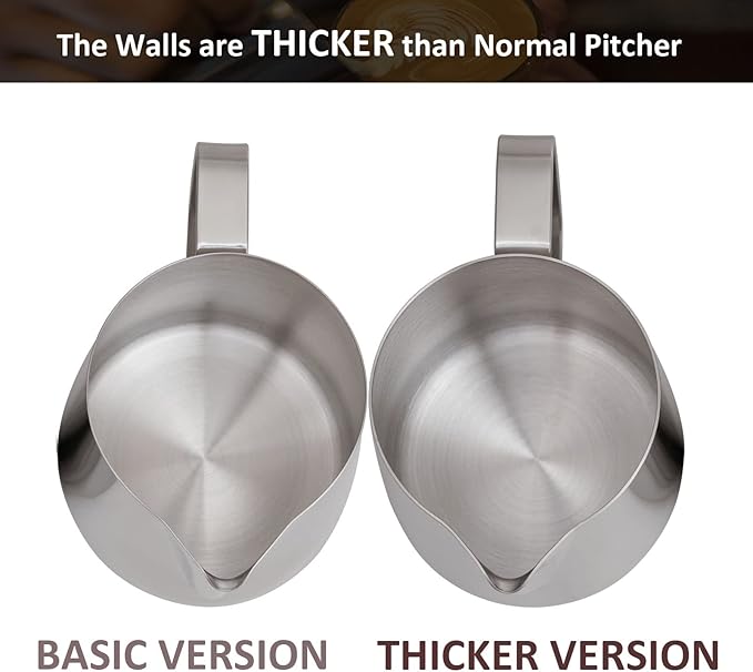 Milk Frothing Pitcher, Thicker Version 600ml 20oz Steaming Pitchers Stainless Steel Milk Coffee Cappuccino Latte Art Barista Steam Pitchers Milk Jug Cup with Decorating Pen