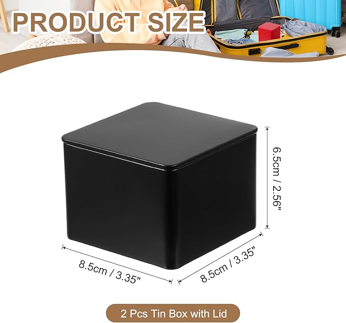 PATIKIL Metal Tea and Tin Set 3.35"x3.35"x2.56", 2 Pcs Metal Storage Airtight Storage Square Container with Lid for Loose Tea Coffee Candy Treats Gifts Spice DIY, Black