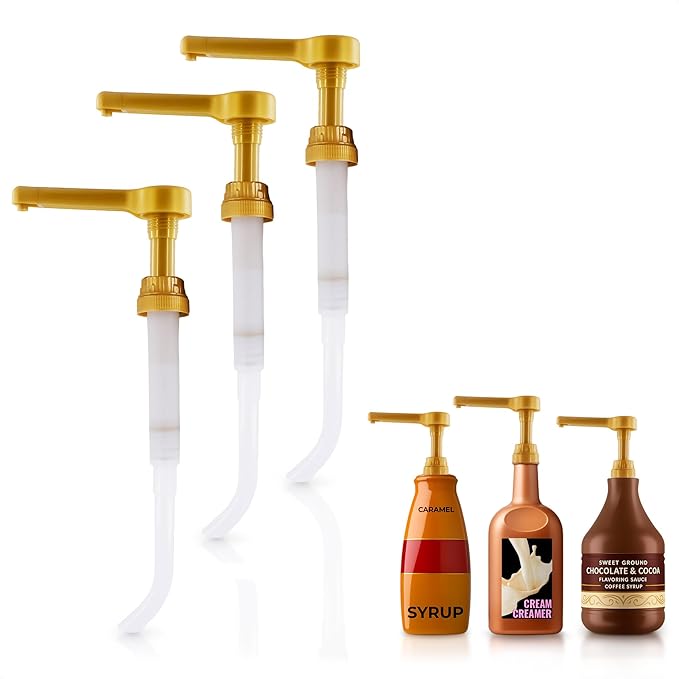 Pump for Coffee Syrup Bottle Set of 3 – Compatible with Torani, Davinci (64oz), and Ghirardelli (87-90oz) Bottles | Sauce Pump Dispenser 0.5oz Each Press – Adjustable Long Tube & Lockable Design