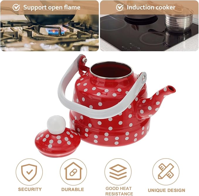 Cabilock Enamel Tea Kettle - Stovetop Teapot with Handle, 1.1 Quart Fast Heating Hot Water Pot for Gas, Induction, Electric, Farmhouse Kitchen Decoration (No Whistling)