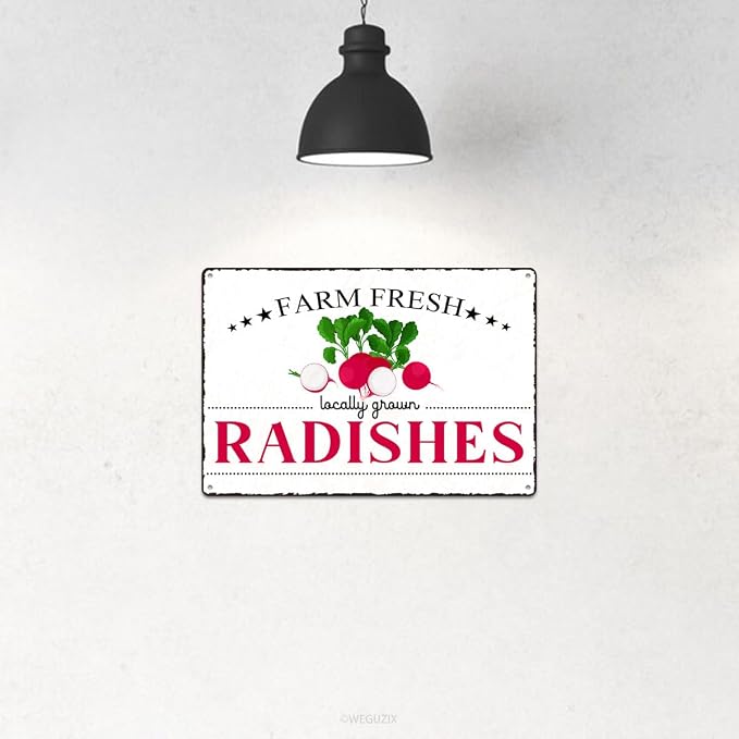 Vintage Radishes Metal Signs Wall Decor Funny Vegetables Art Poster Decorative for Home Farmhouse Kitchen Garden Cafe Bar Farm Porch Fence Yard 12X8 Inch Aluminium Hanging Plaque - Image 4