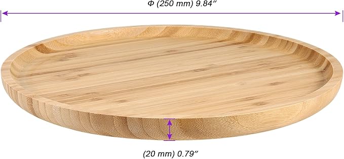 JOIKIT 5 Pack 10 Inch Bamboo Round Platter, 25cm Fine Polished Round Wood Plates Bamboo Serving Tray for Holding Fruit, Bread, Cheese, Nut, Coffee, Tea, Plant Saucer