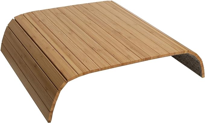 GEHE Sofa Arm Tray Table - Flexible/Foldable Couch Arm Table Perfect for Drink & Snacks Great Armrest Tray (16.5" L x 13.25" W x 0.35" H, Natural Bamboo)