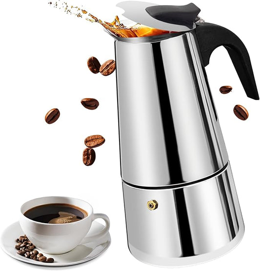 6 Cup Stainless Steel Moka Pot Stovetop Espresso Maker Italian Coffee Machine 300ml 10oz Suitable for Gas Induction Stovetop Mocha Greca Coffee Maker Percolator Straight